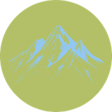 Green circle with blue line drawn mountain